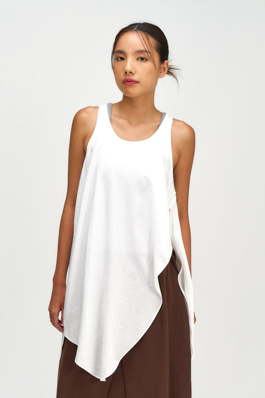 Asymmetrical Layering Long Tank Top (White) - BEV C multi label store