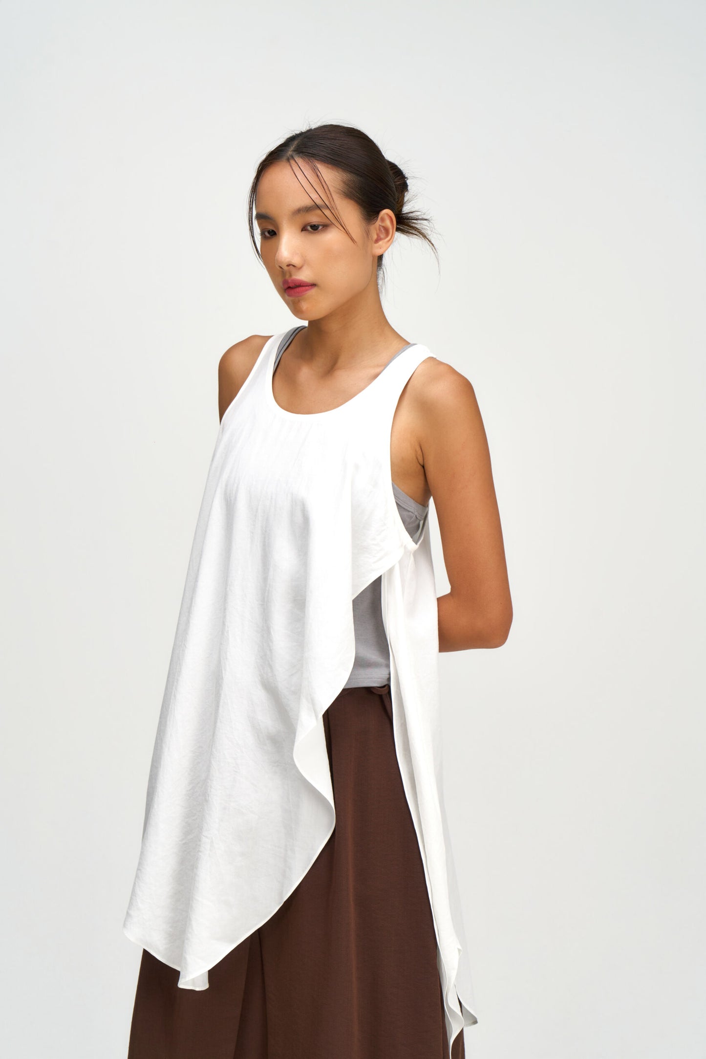 Asymmetrical Layering Long Tank Top (White) - BEV C multi label store