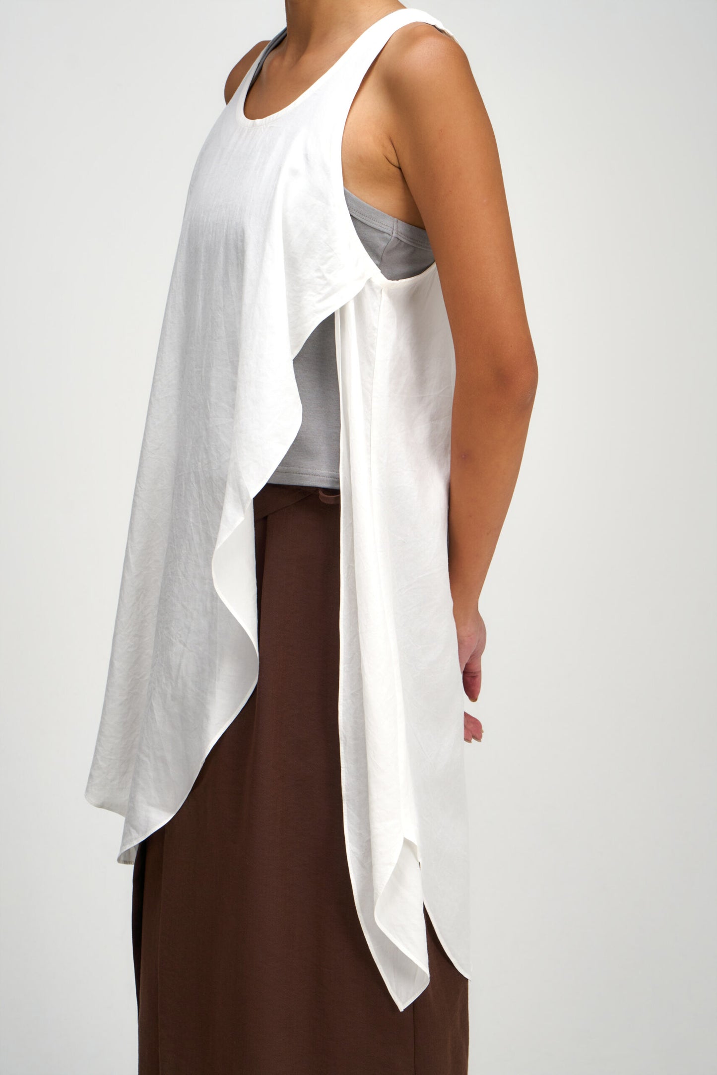 Asymmetrical Layering Long Tank Top (White) - BEV C multi label store