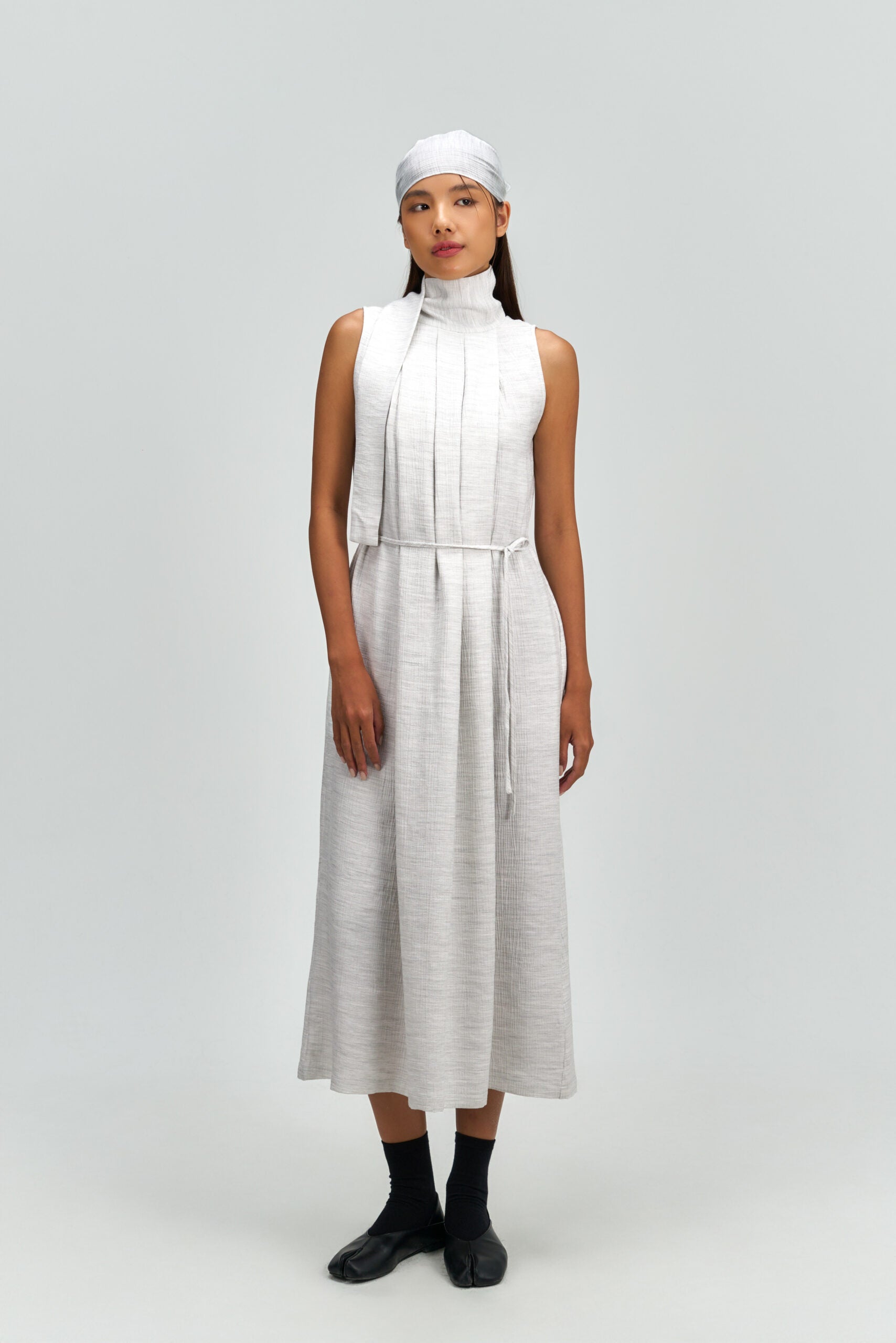 Pleated High Neck Scarf Dress (Grey) - BEV C multi label store