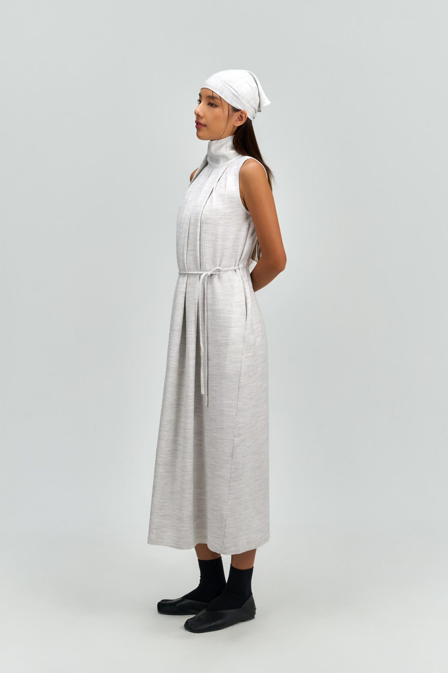 Pleated High Neck Scarf Dress (Grey) - BEV C multi label store