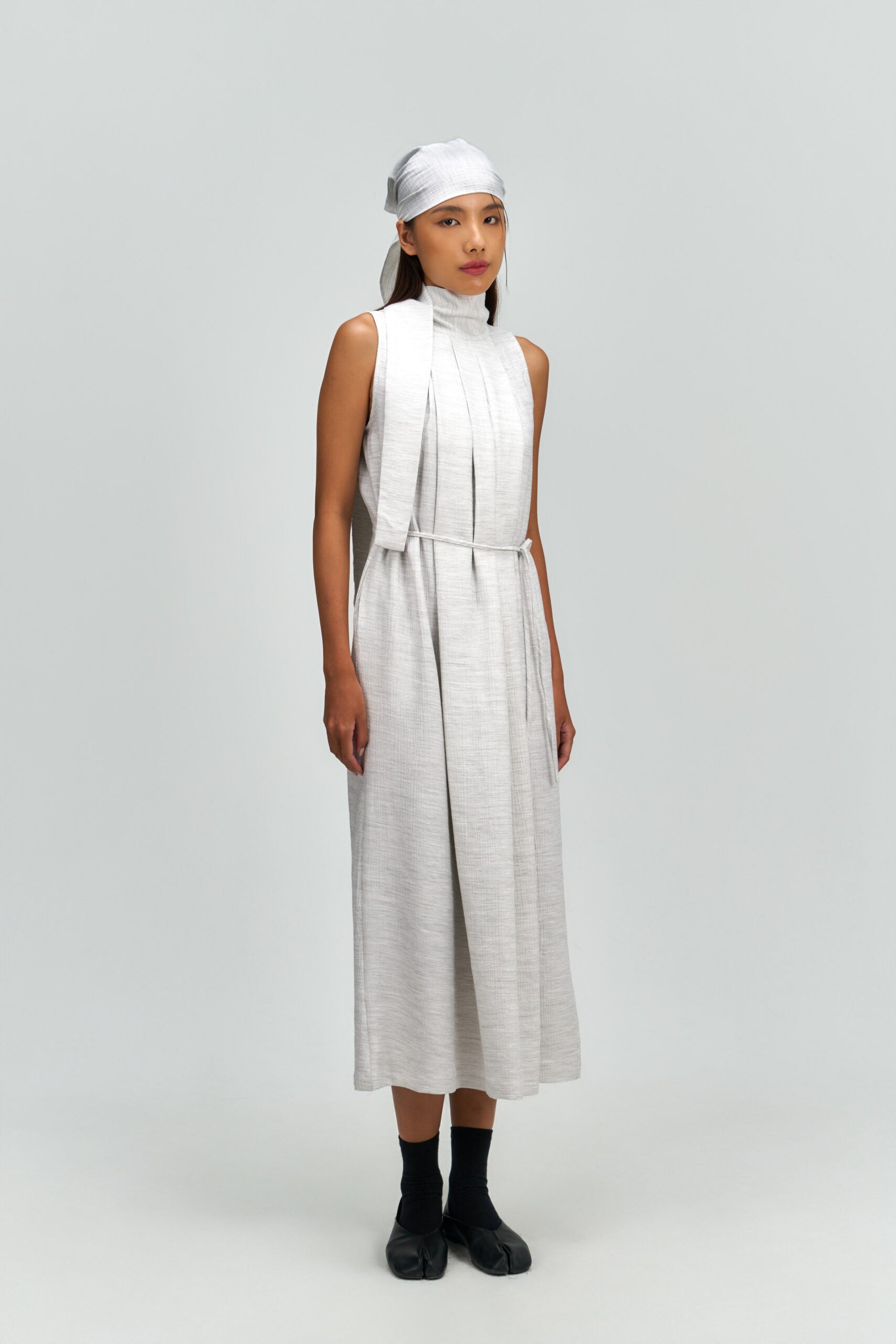 Pleated High Neck Scarf Dress (Grey) - BEV C multi label store