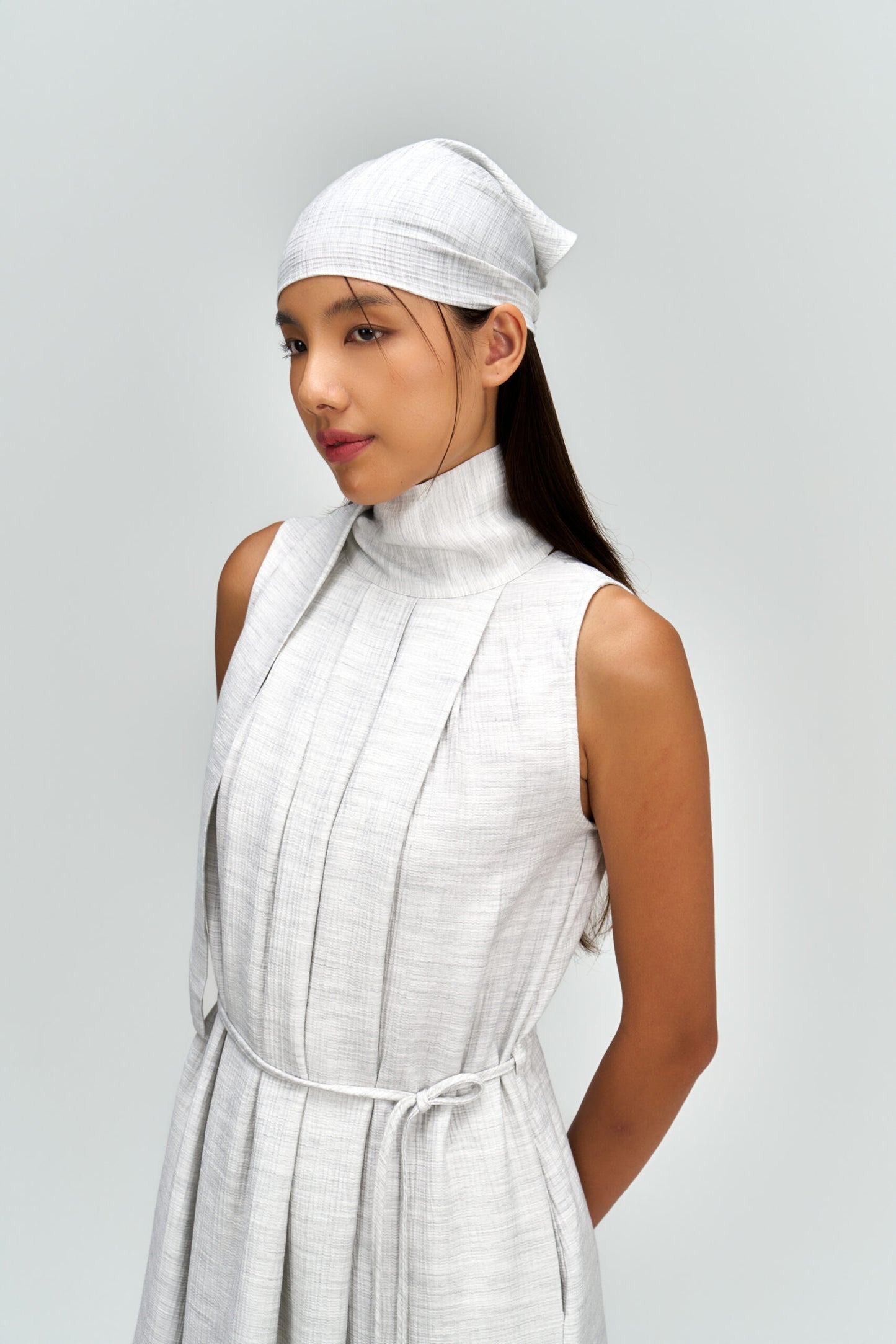 Pleated High Neck Scarf Dress (Grey) - BEV C multi label store