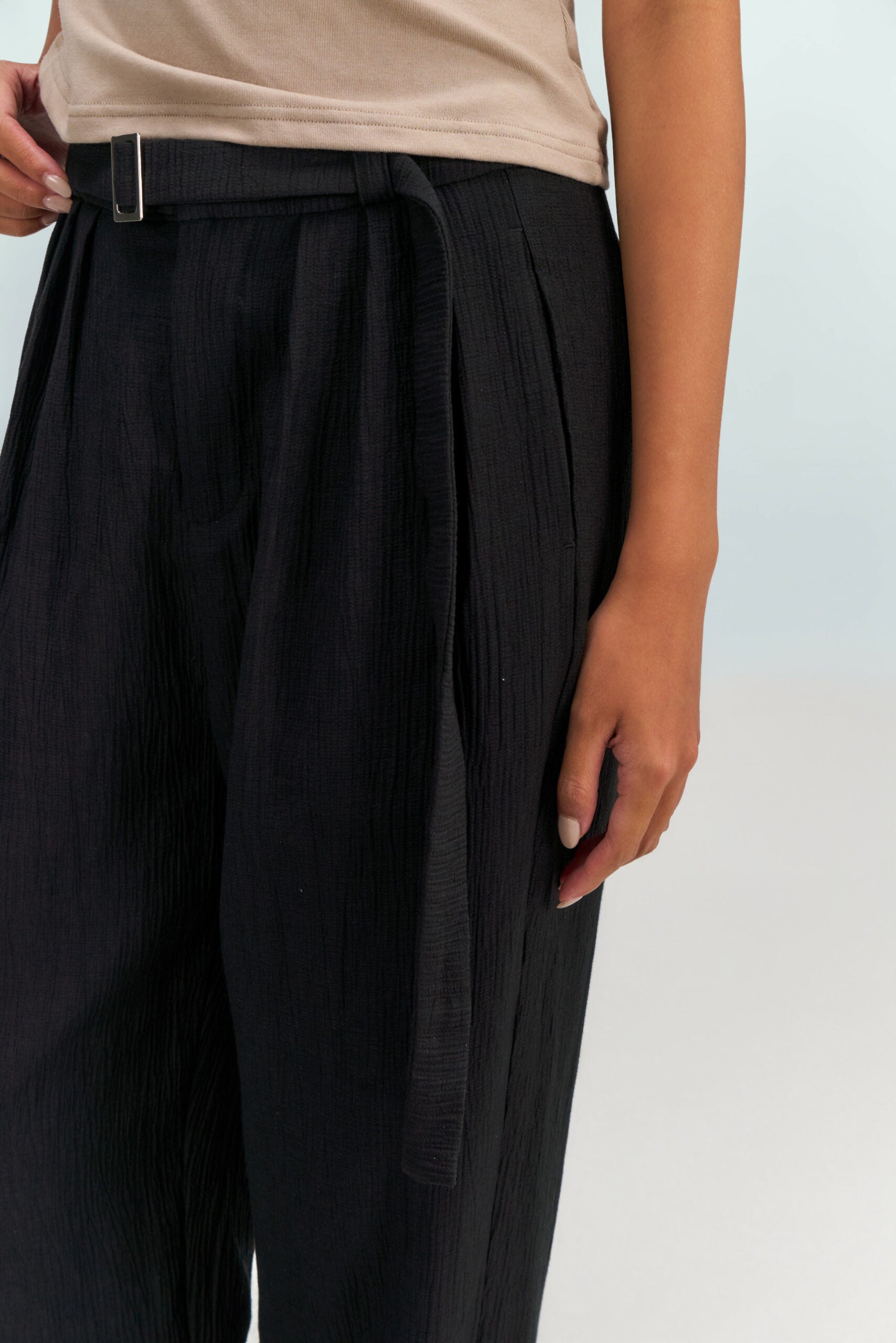 Tri Pleated Belted Trousers (Black) - BEV C multi label store