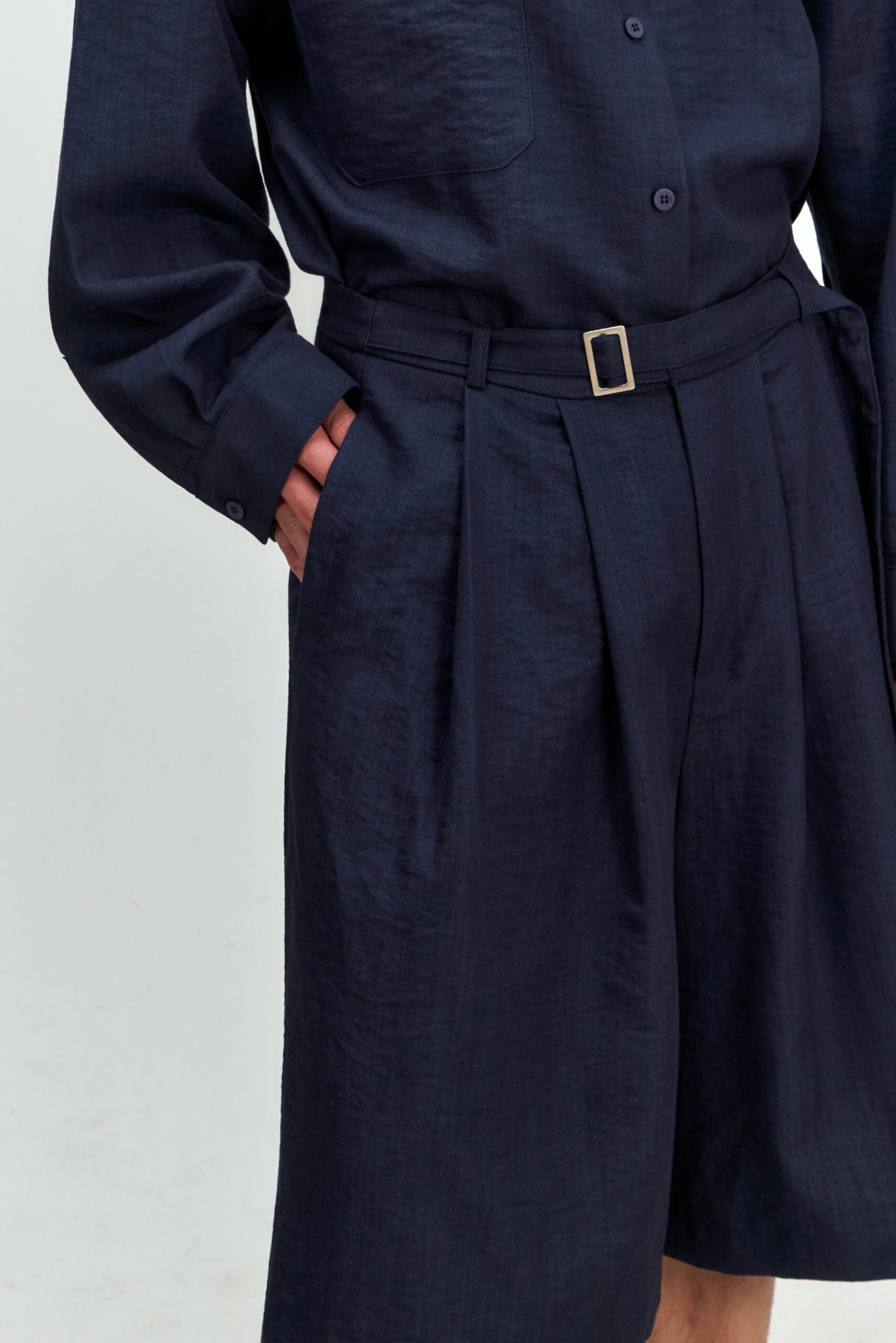 Gender Neutral Pleated Belted Short (Navy) - BEV C multi label store