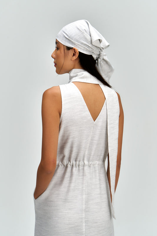 Pleated High Neck Scarf Dress (Grey) - BEV C multi label store