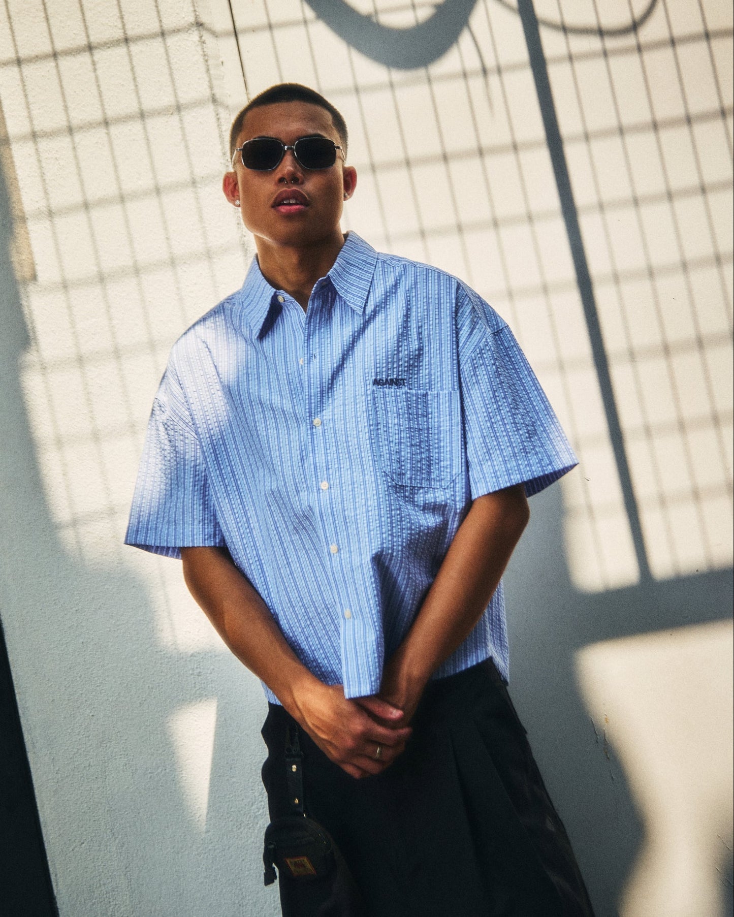 SEERSUCKER STRIPE CHAPO SHIRT BLUE - BEV C multi label store