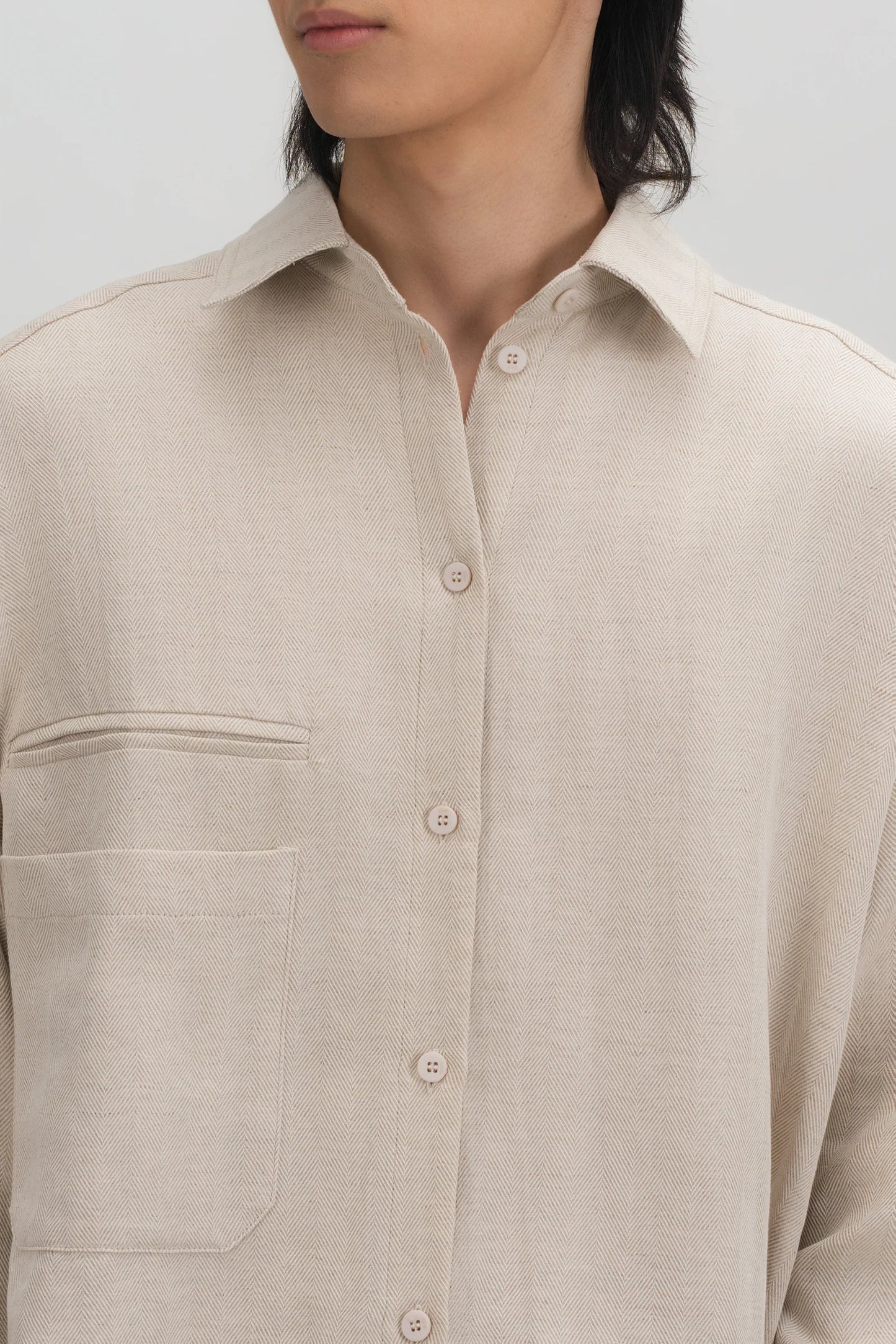 Gender Neutral Oversized Arm Long Sleeve Blouse (Linen Beige)