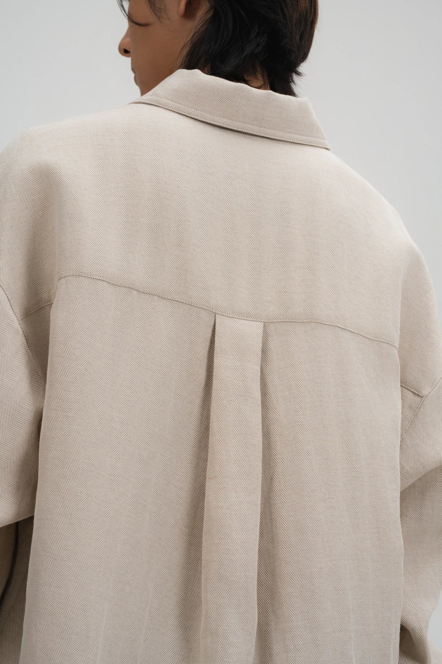 Gender Neutral Oversized Arm Long Sleeve Blouse (Linen Beige)