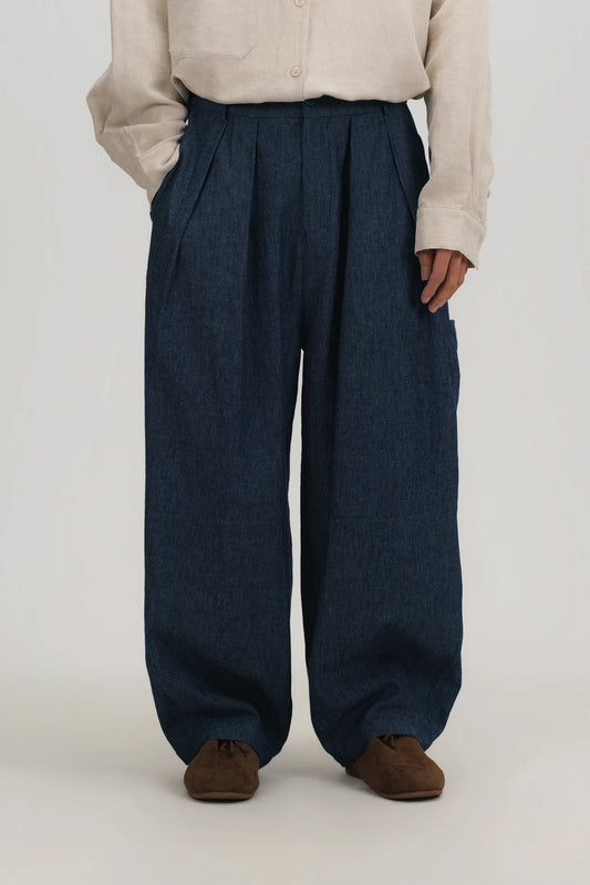 Gender Neutral Cocoon Trousers (Linen Denim / Blue) - BEV C multi label store