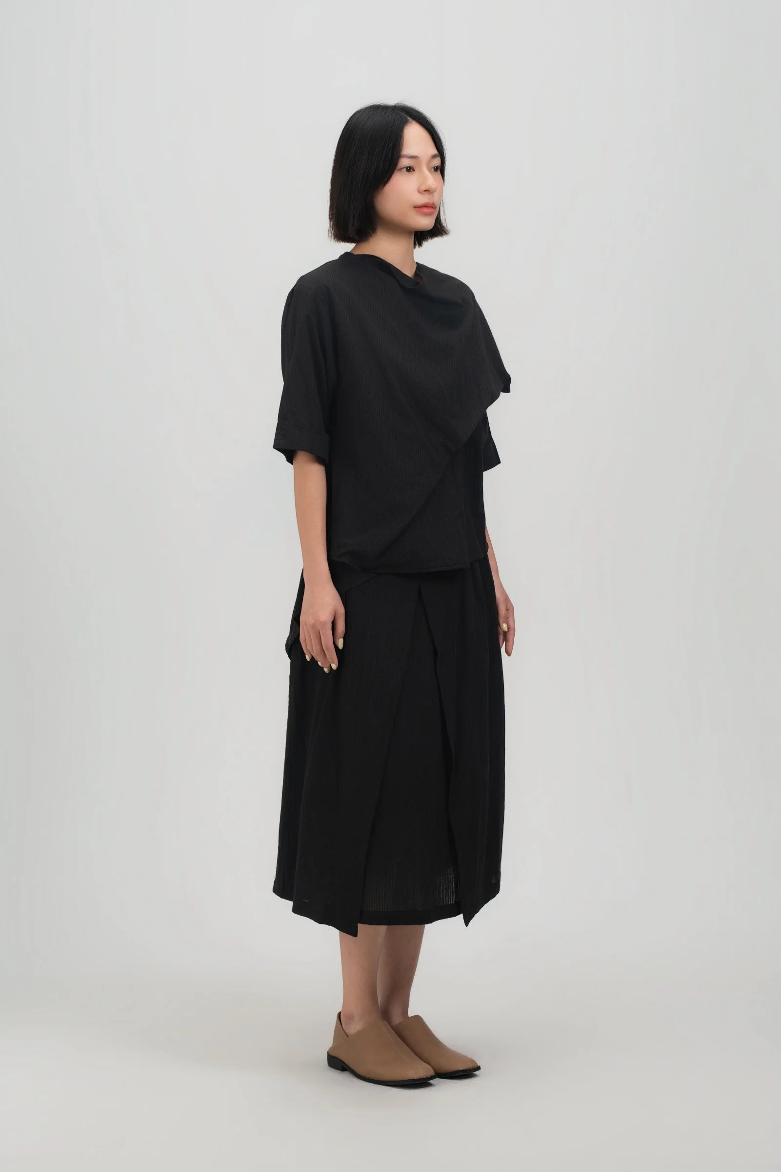 Neck-Scarf Half Sleeve Blouse (Black Grid) - BEV C multi label store