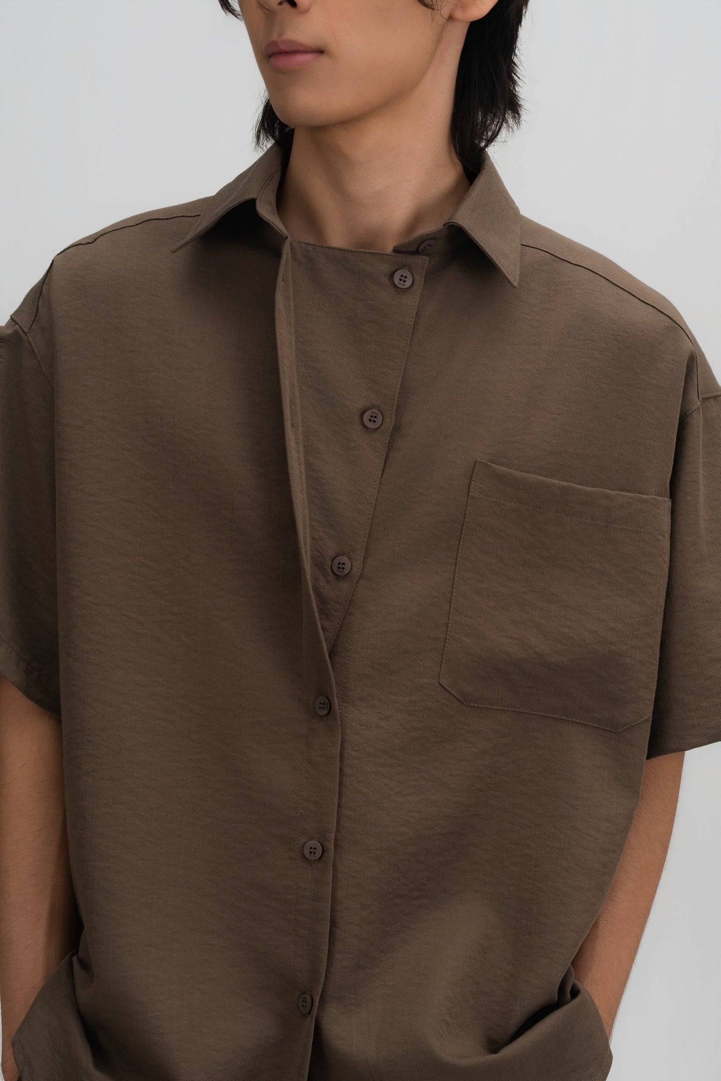 Gender Neutral Drape Neck Short-Sleeve Shirt (Tea) - BEV C multi label store