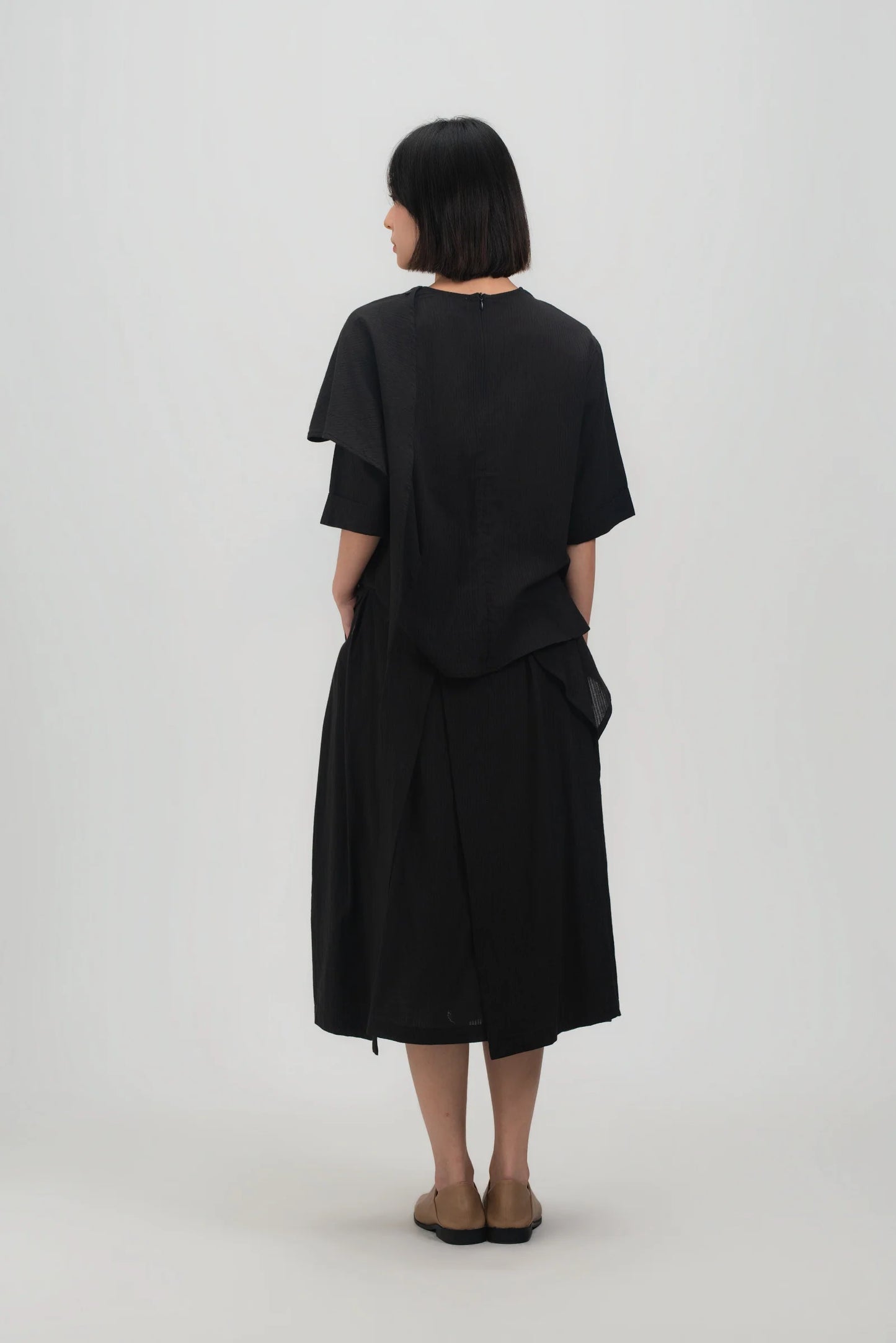 Neck-Scarf Half Sleeve Blouse (Black Grid) - BEV C multi label store