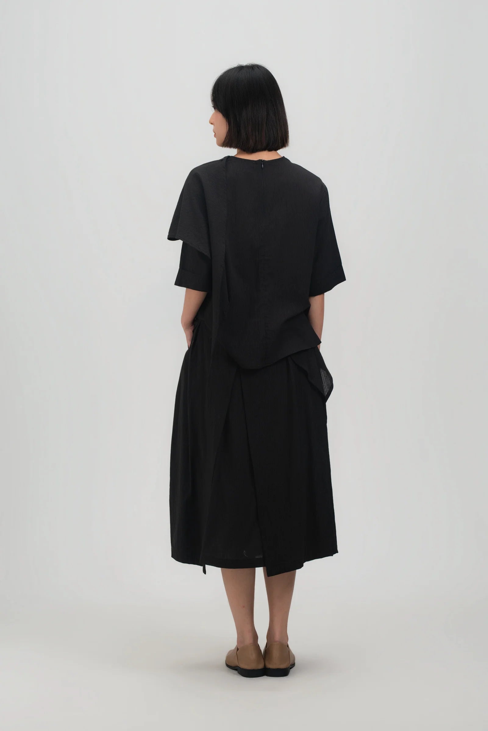 Neck-Scarf Half Sleeve Blouse (Black Grid) - BEV C multi label store