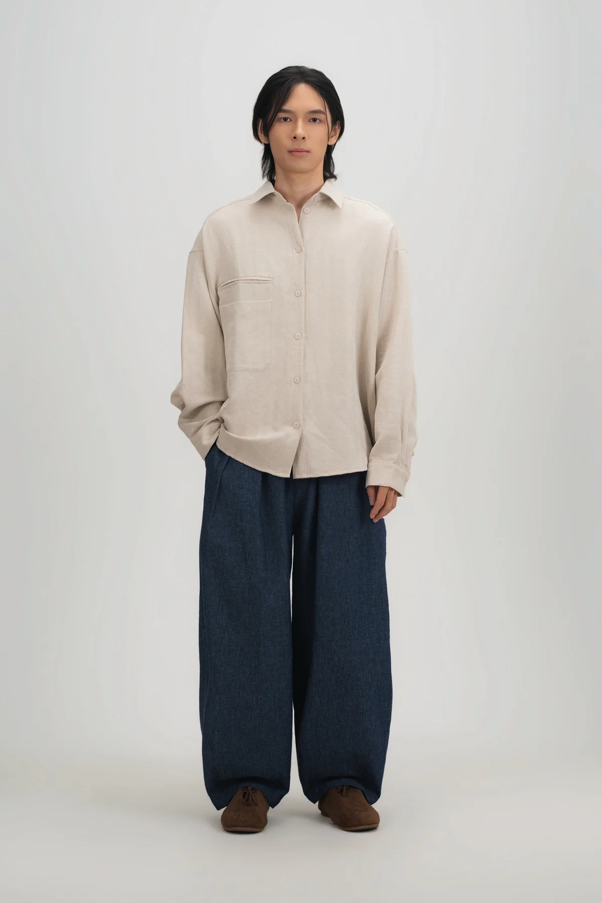 Gender Neutral Cocoon Trousers (Linen Denim / Blue) - BEV C multi label store