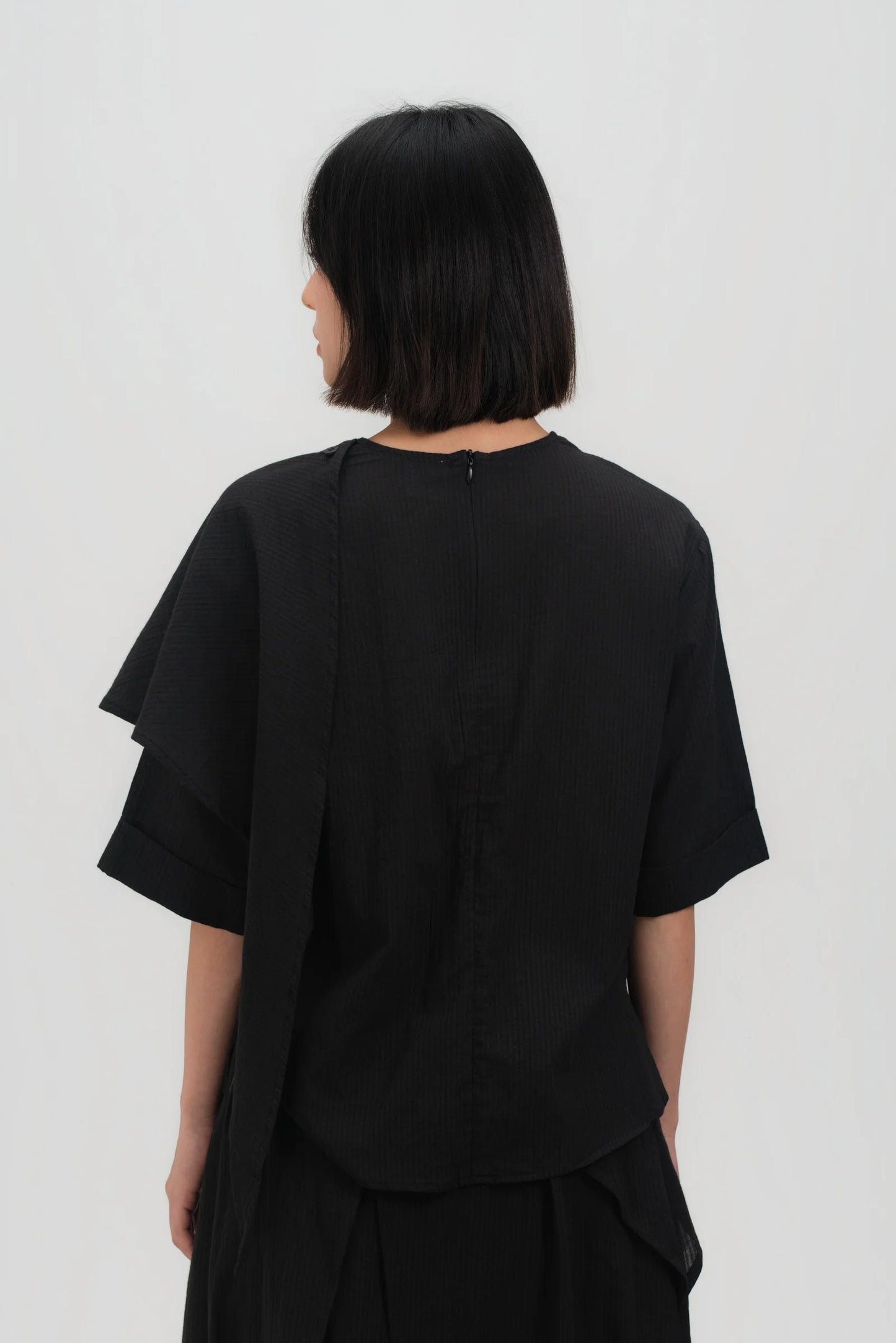 Neck-Scarf Half Sleeve Blouse (Black Grid) - BEV C multi label store