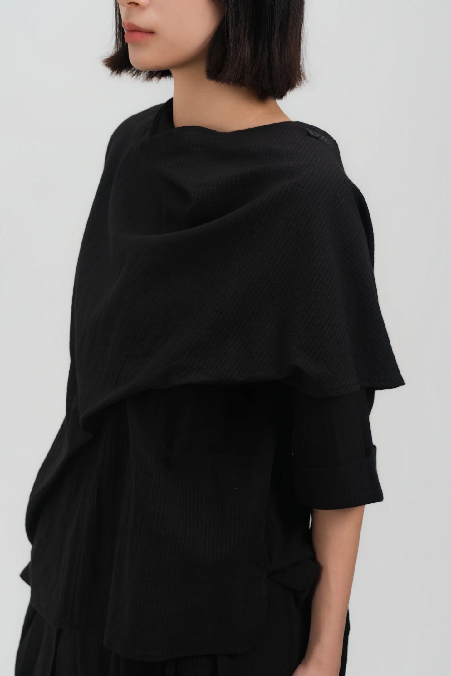 Neck-Scarf Half Sleeve Blouse (Black Grid) - BEV C multi label store