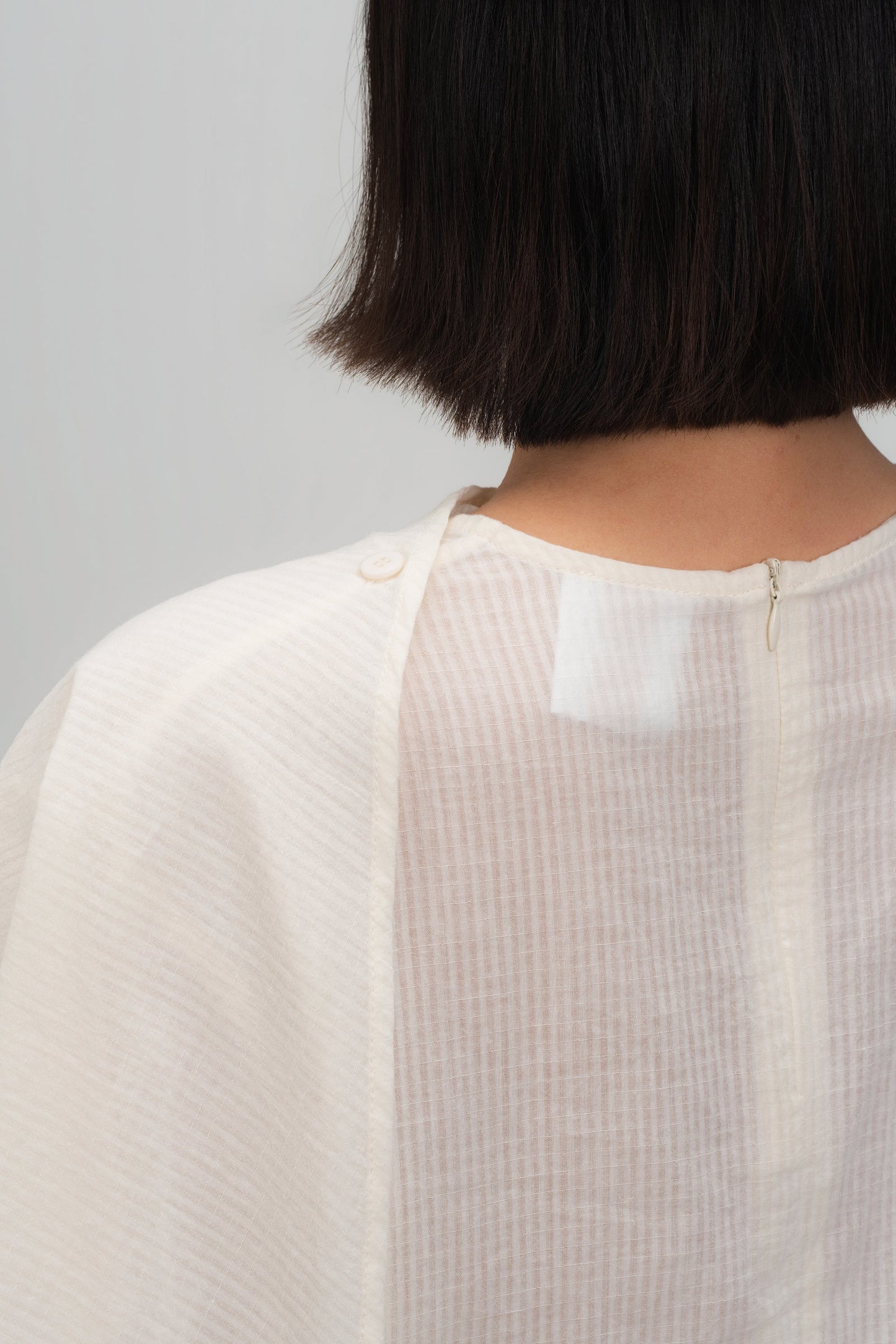 Neck-Scarf Half Sleeve Blouse (Off White Grid)