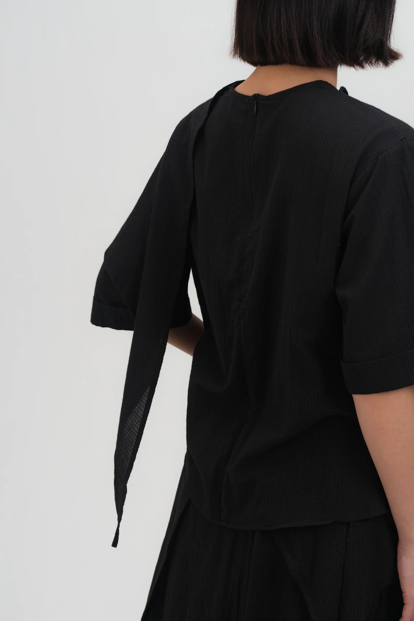 Neck-Scarf Half Sleeve Blouse (Black Grid) - BEV C multi label store