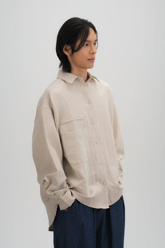 Gender Neutral Oversized Arm Long Sleeve Blouse (Linen Beige)
