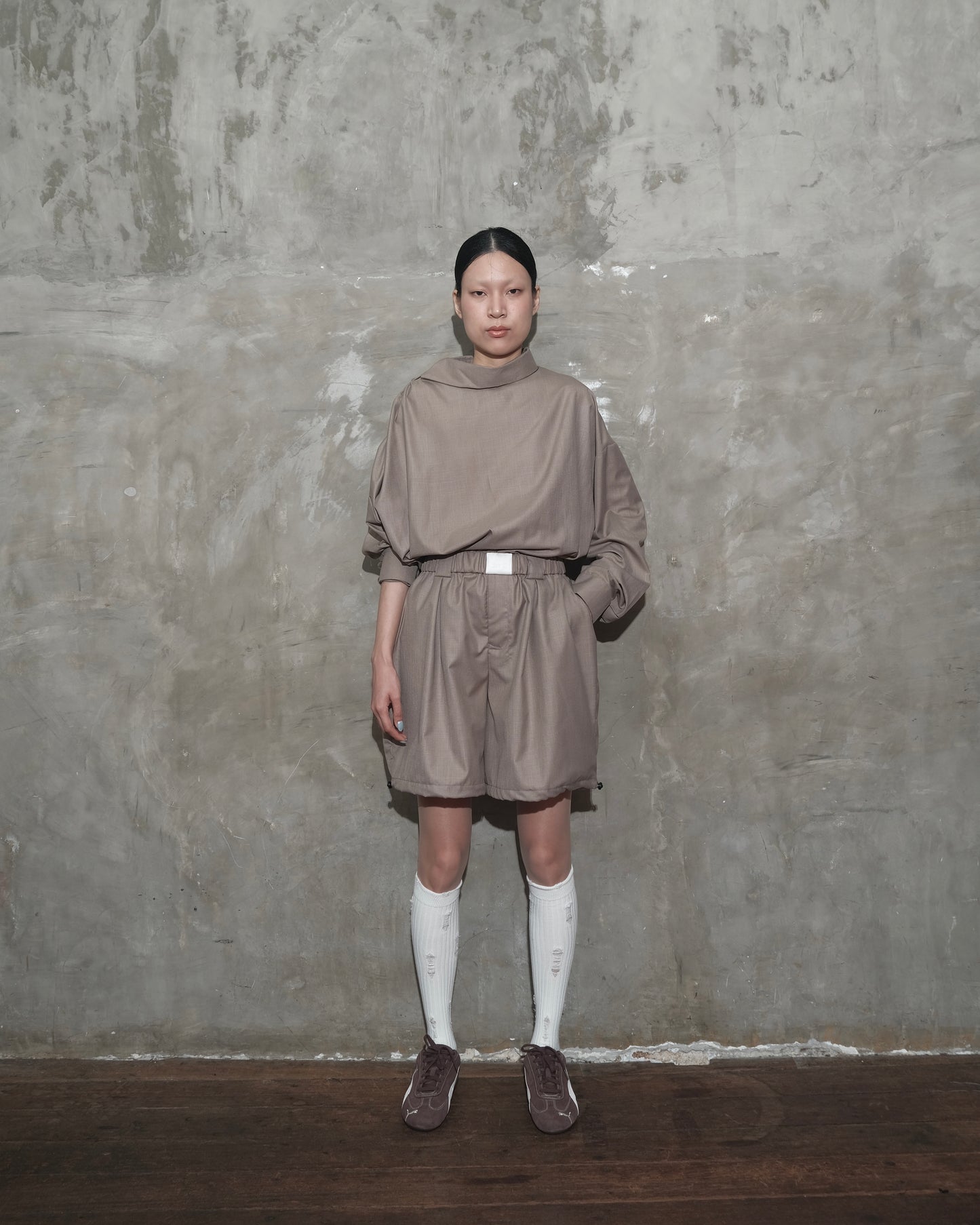 Slanted Collar Shirt in Brown - BEV C multi label store