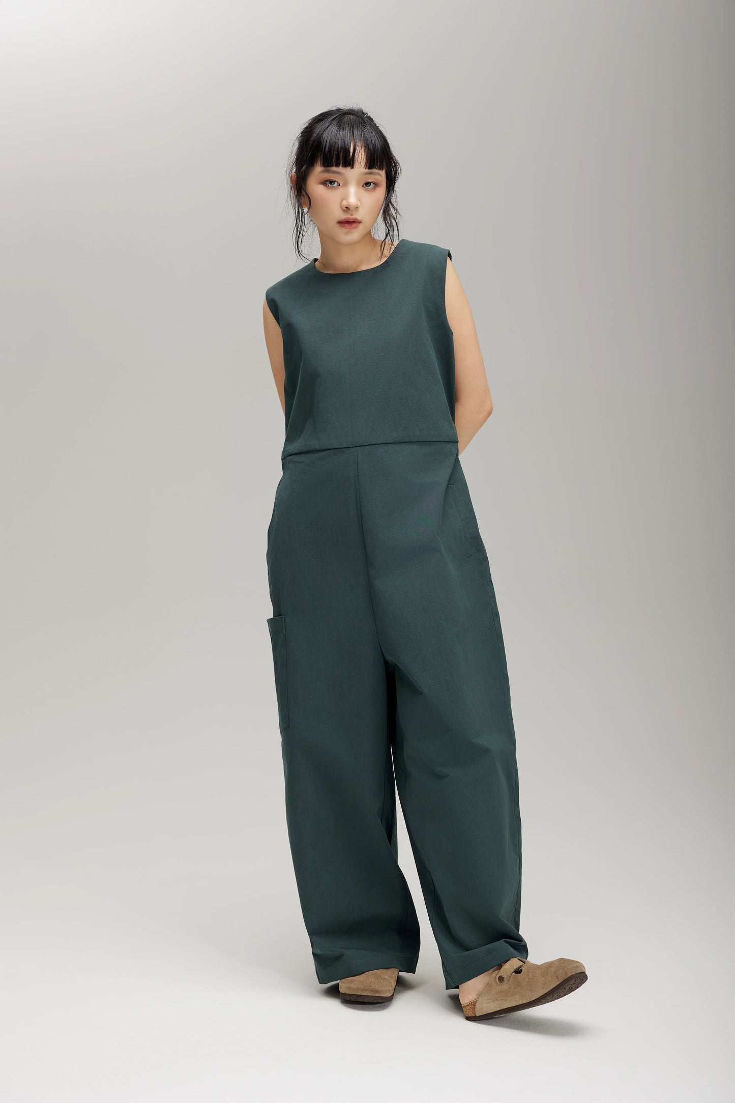TRENCH JUMPSUIT IN FOREST GREEN