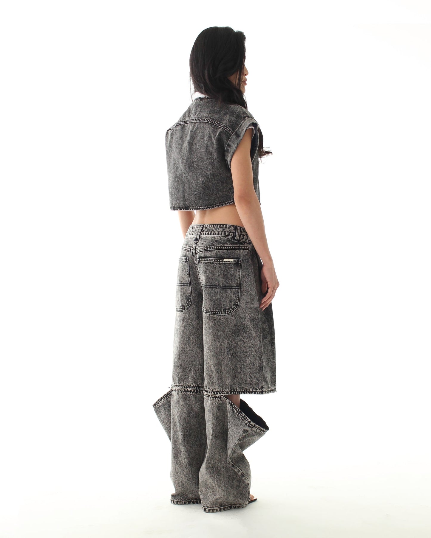 Eclipse Denim Crop Top - Washed Grey - BEV C multi label store