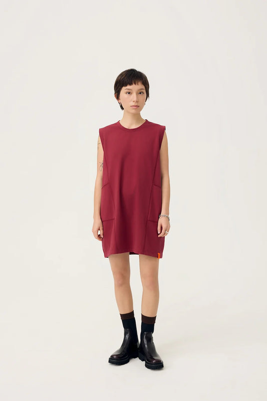 COCOON JERSEY REVERSIBLE DRESS IN BURGUNDY & SAPPANWOOD