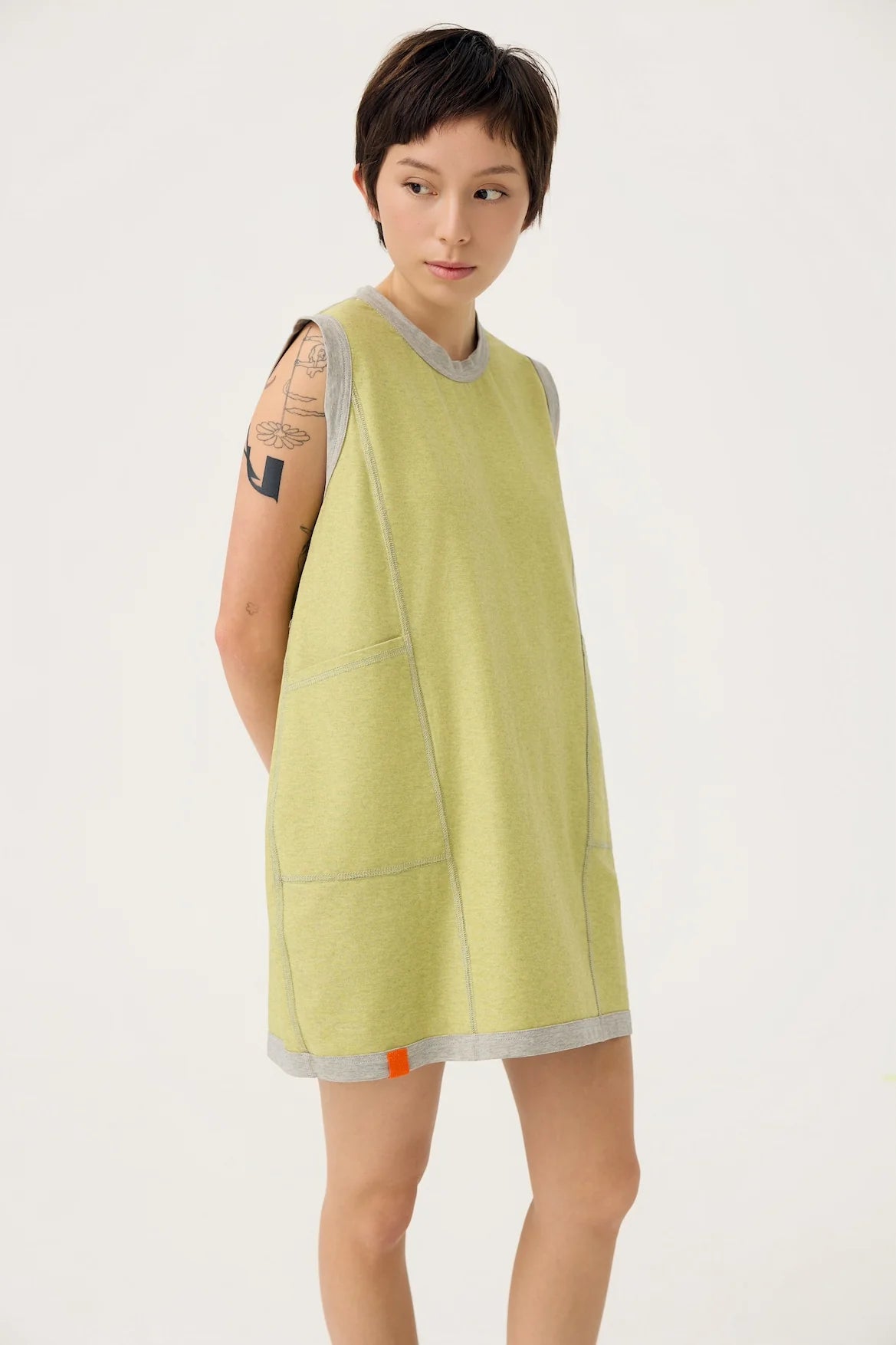 COCOON JERSEY REVERSIBLE DRESS IN ZINC GREY & LEMON FIZZ - BEV C multi label store