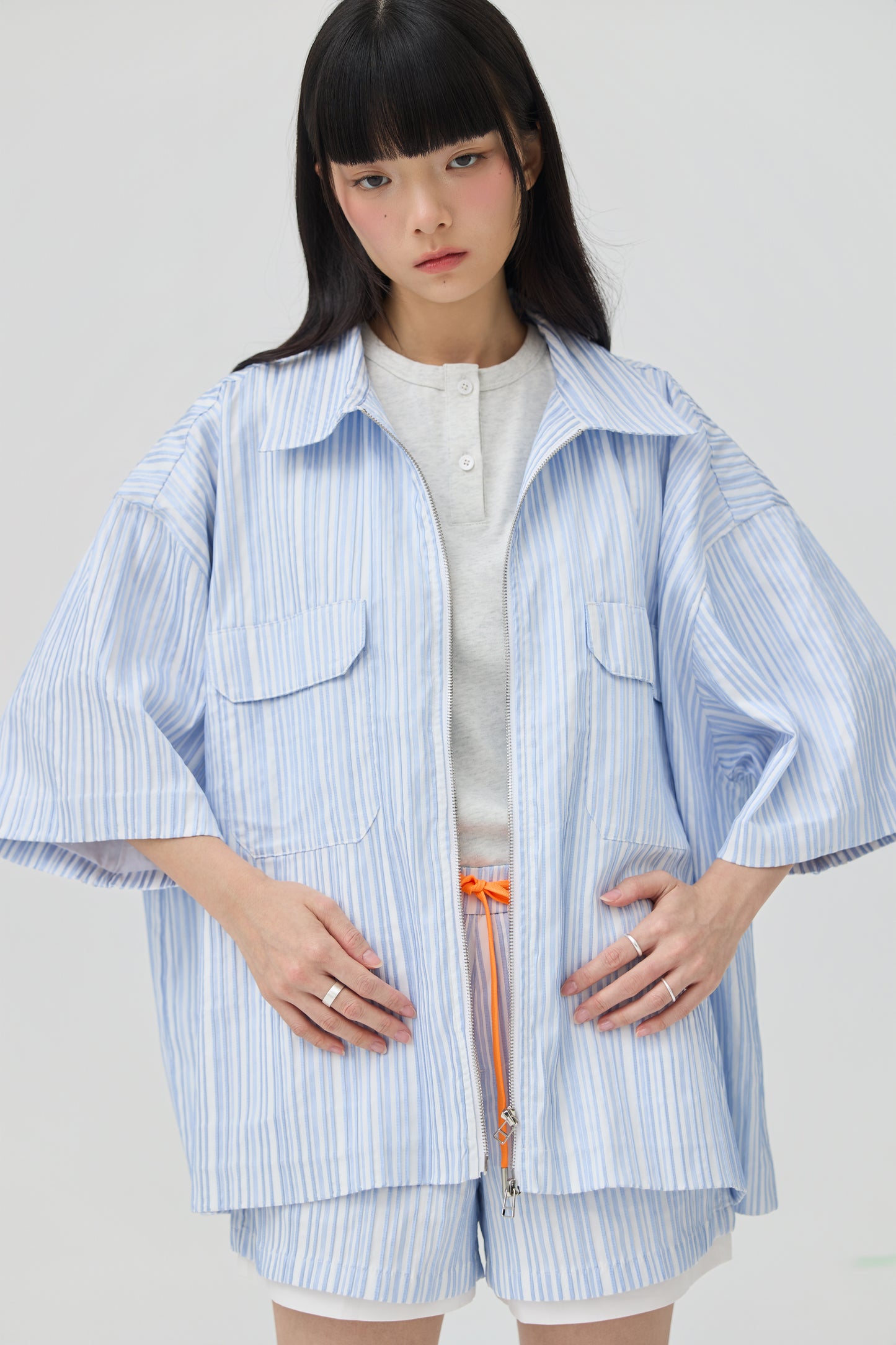 FUWA JACKET - BLUE SEERSUCKER - BEV C multi label store