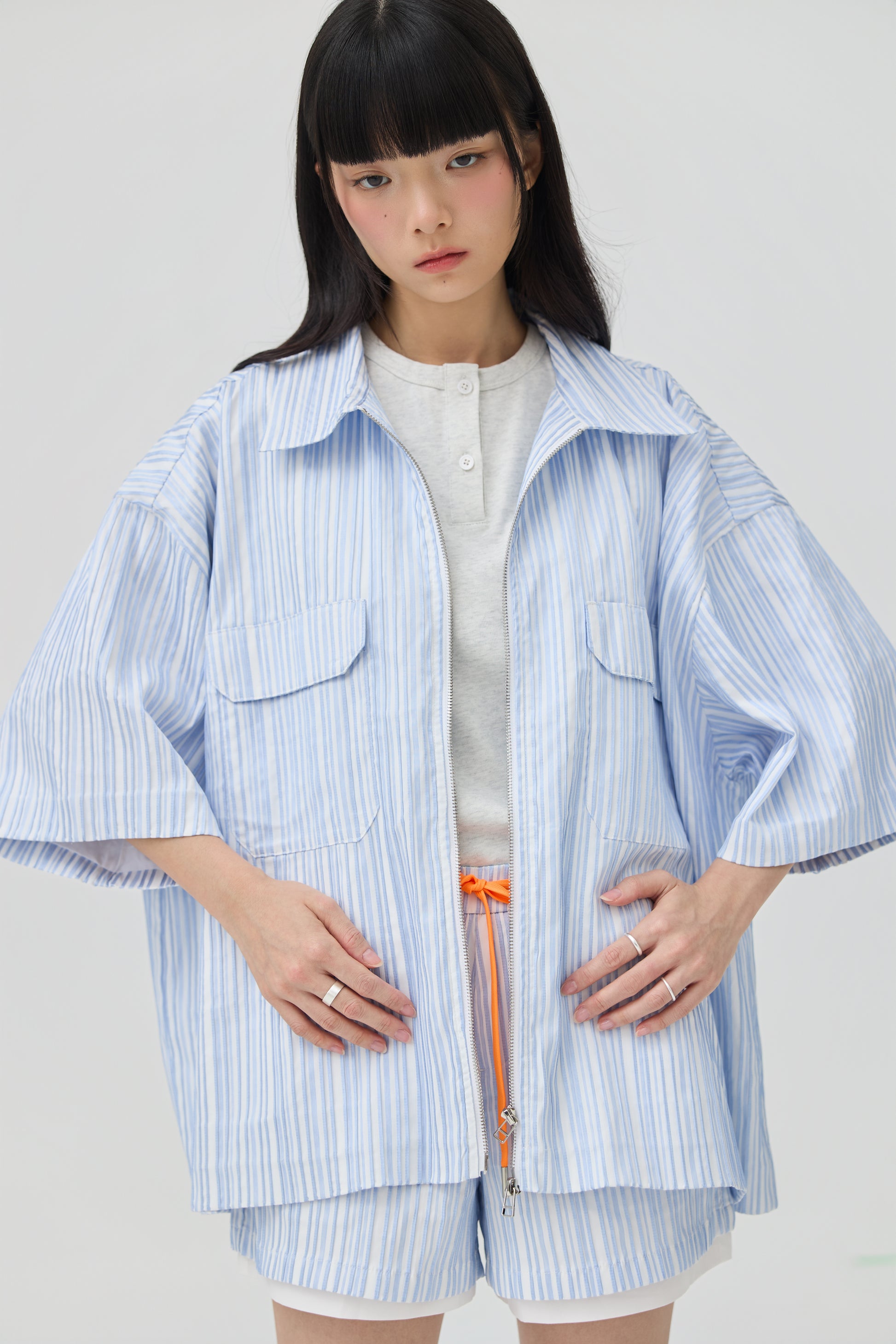 FUWA JACKET - BLUE SEERSUCKER - BEV C multi label store