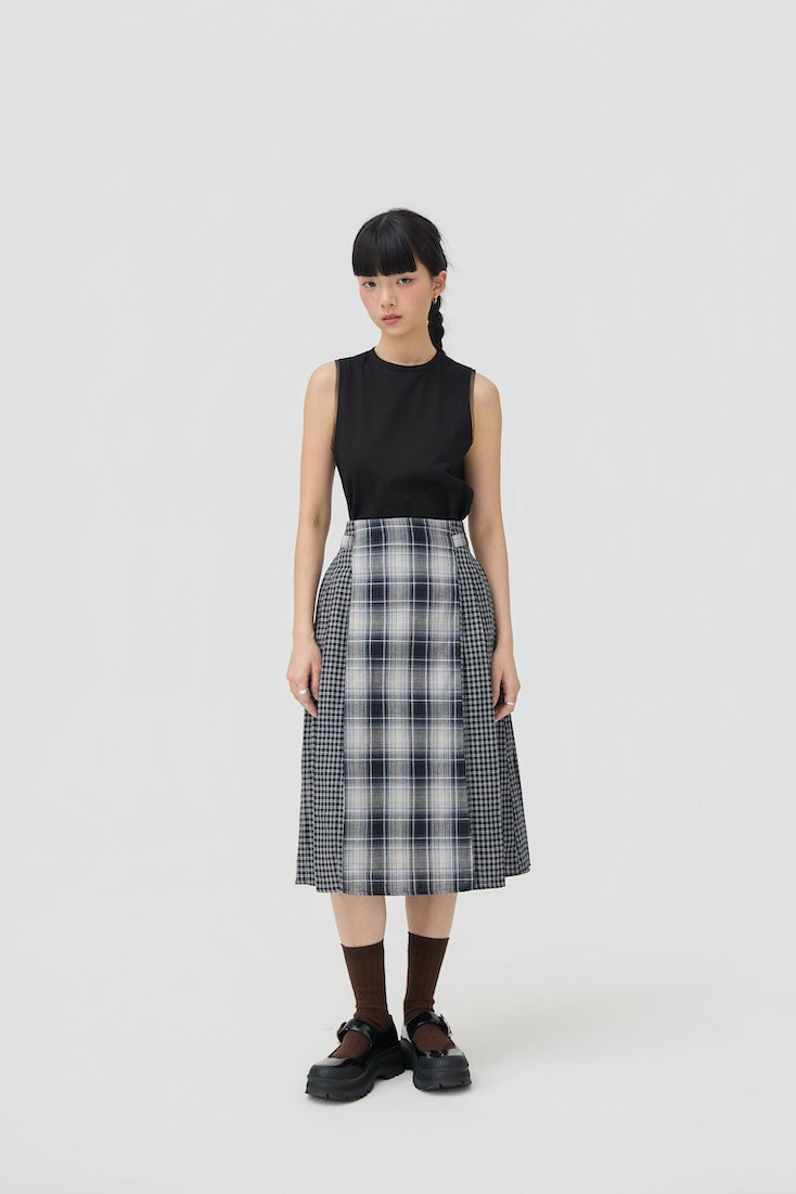 GINRIN SKIRT - BLACK TARTAN DOUBLE GAUZE - BEV C multi label store