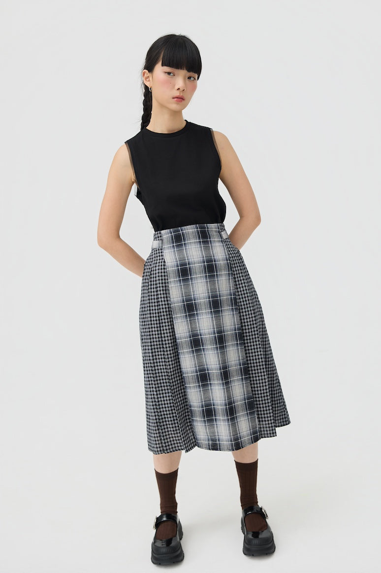 GINRIN SKIRT - BLACK TARTAN DOUBLE GAUZE - BEV C multi label store