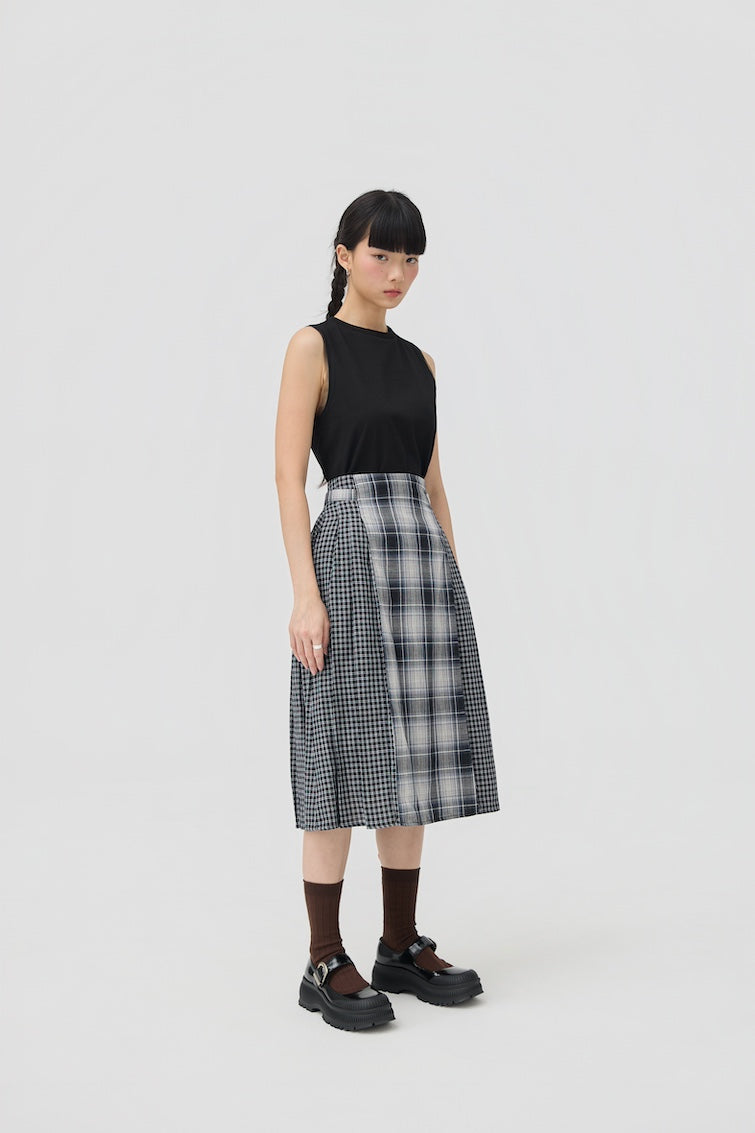 GINRIN SKIRT - BLACK TARTAN DOUBLE GAUZE - BEV C multi label store