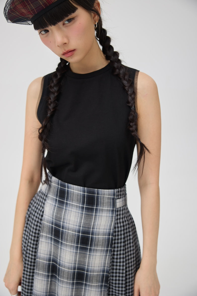 GINRIN SKIRT - BLACK TARTAN DOUBLE GAUZE - BEV C multi label store