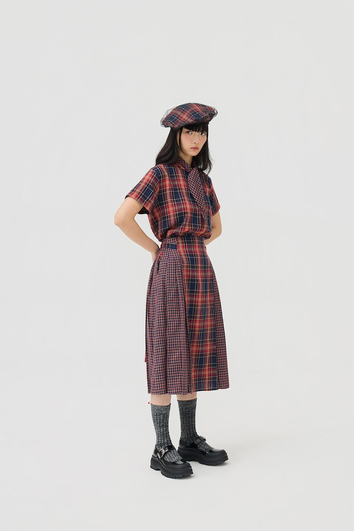 GINRIN SKIRT - RED TARTAN DOUBLE GAUZE - BEV C multi label store
