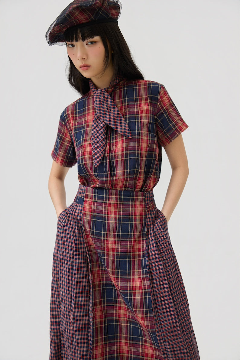 GINRIN SKIRT - RED TARTAN DOUBLE GAUZE - BEV C multi label store