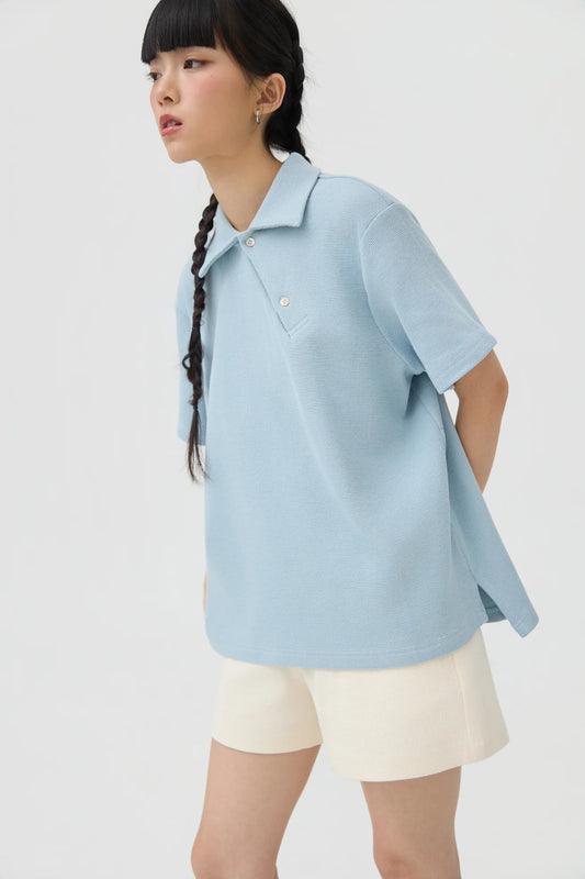 JINWA KNIT POLO IN POWDER BLUE - BEV C multi label store