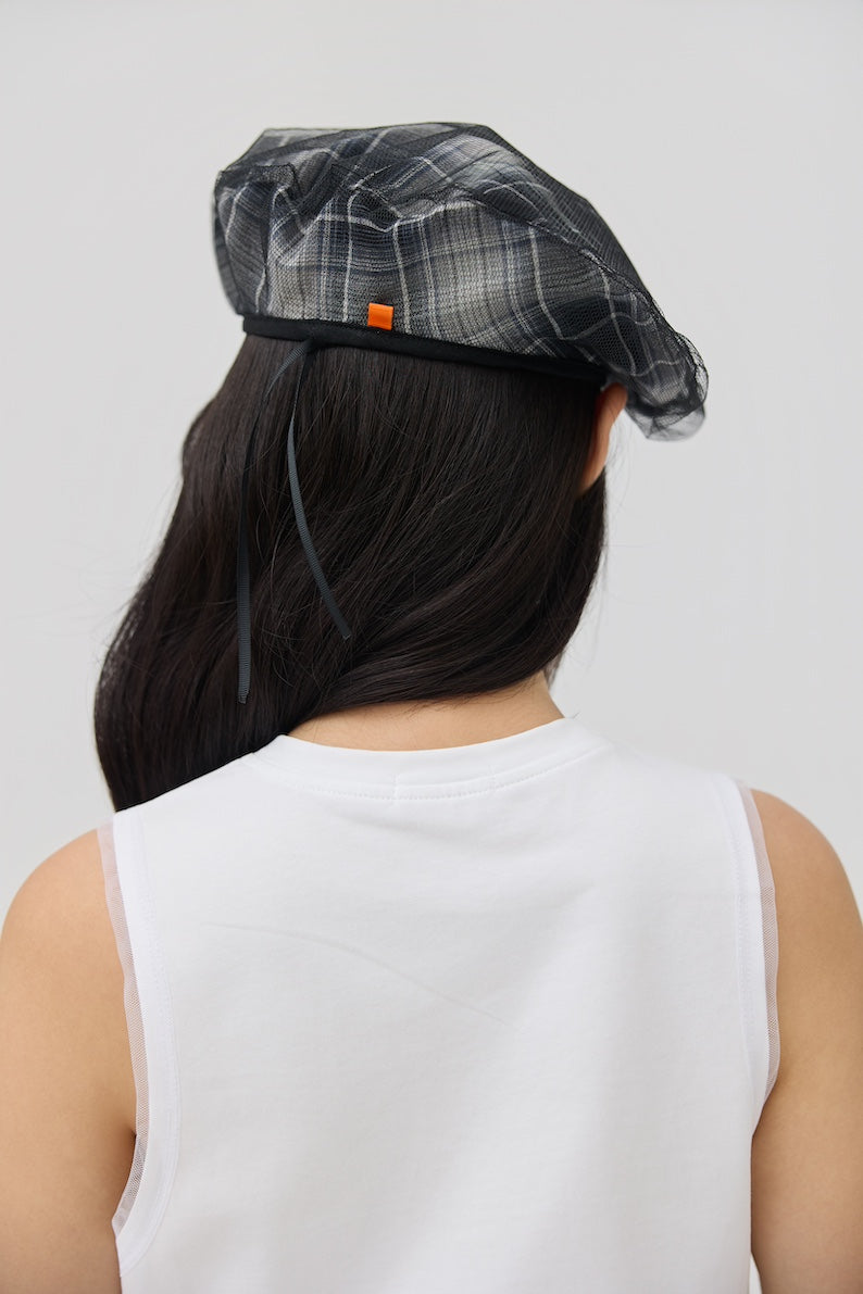 KAGE BERET - BLACK TARTAN DOUBLE GAUZE - BEV C multi label store