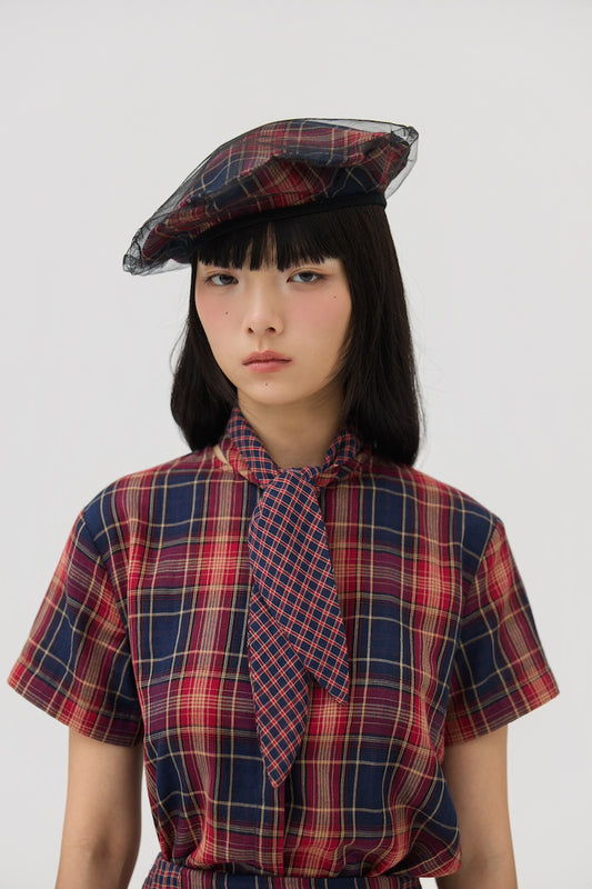 KAGE BERET - RED TARTAN DOUBLE GAUZE - BEV C multi label store