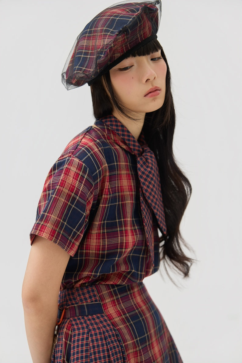 KAGE BERET - RED TARTAN DOUBLE GAUZE - BEV C multi label store