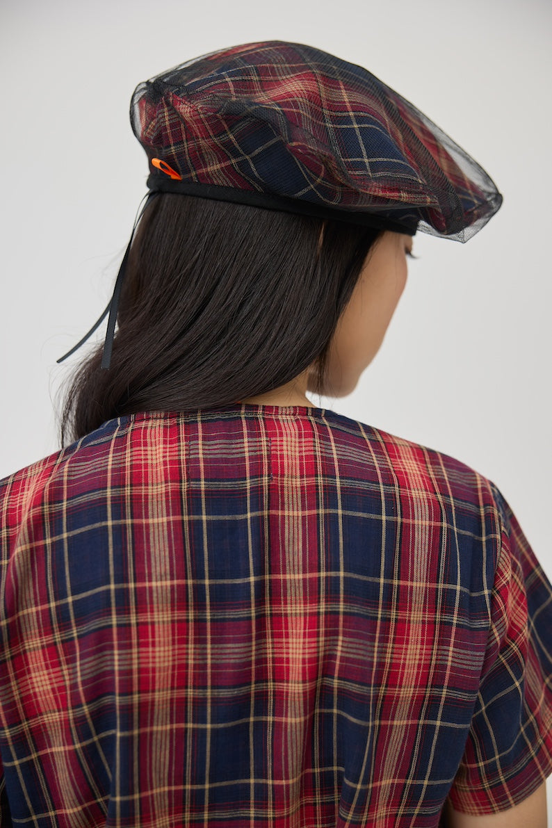 KAGE BERET - RED TARTAN DOUBLE GAUZE - BEV C multi label store