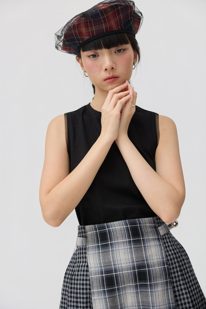 KAGE BERET - RED TARTAN DOUBLE GAUZE - BEV C multi label store
