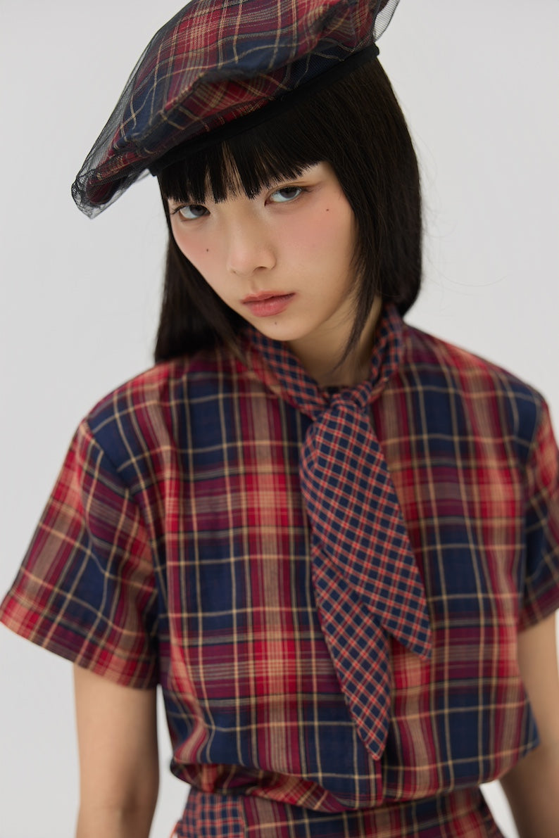 KAGE BERET - RED TARTAN DOUBLE GAUZE - BEV C multi label store