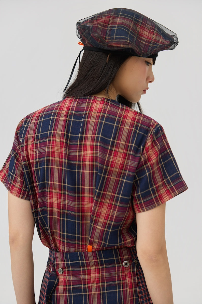 KAGE BERET - RED TARTAN DOUBLE GAUZE - BEV C multi label store