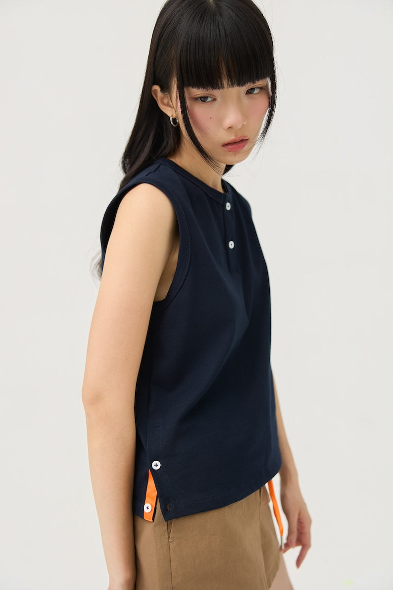 MUSUBI HENLEY TANK - NAVY - BEV C multi label store