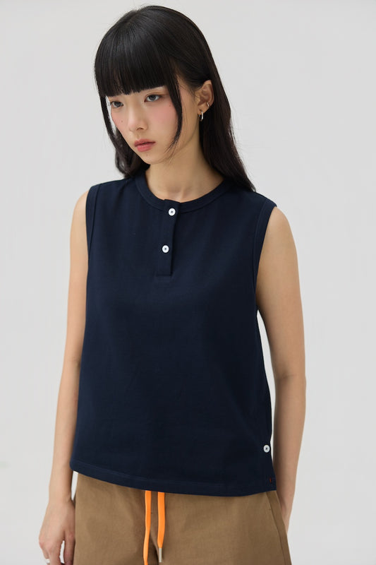 MUSUBI HENLEY TANK - NAVY - BEV C multi label store