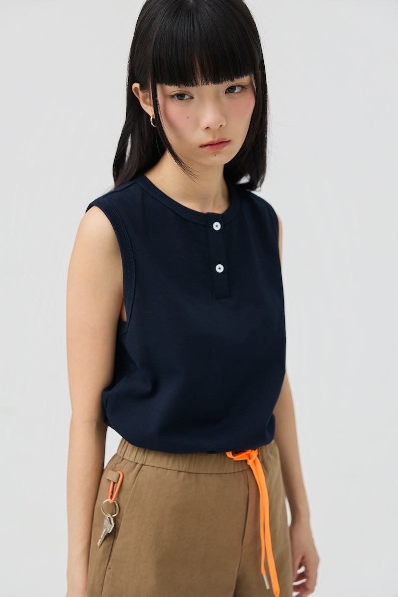 MUSUBI HENLEY TANK - NAVY - BEV C multi label store