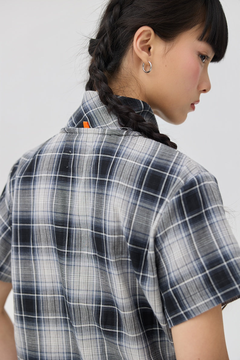 NIMAI 2-WAY SCARF TOP - BLACK TARTAN DOUBLE GAUZE - BEV C multi label store