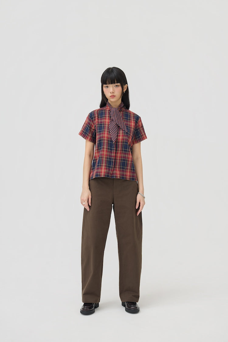NIMAI 2-WAY SCARF TOP - RED TARTAN DOUBLE GAUZE - BEV C multi label store